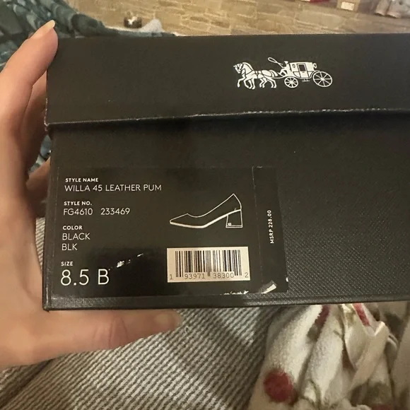 Coach Willa Black Leather Low Block Heel Pumps with Gold Beaded Trim-8.5 - Picture 4 of 11